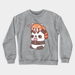 Cute Red Panda And Panda Eating Ice Cream For Summer Crewneck Sweatshirt